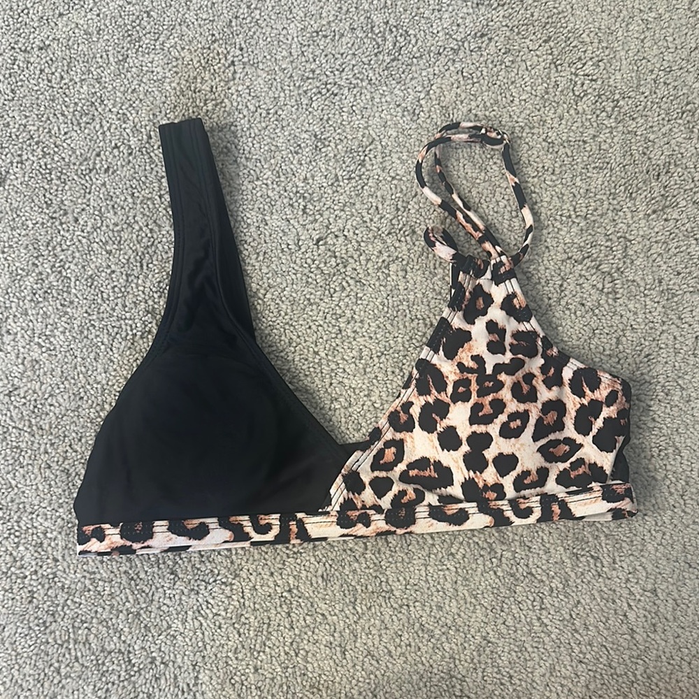 Leopard Print and Black Bikini Top